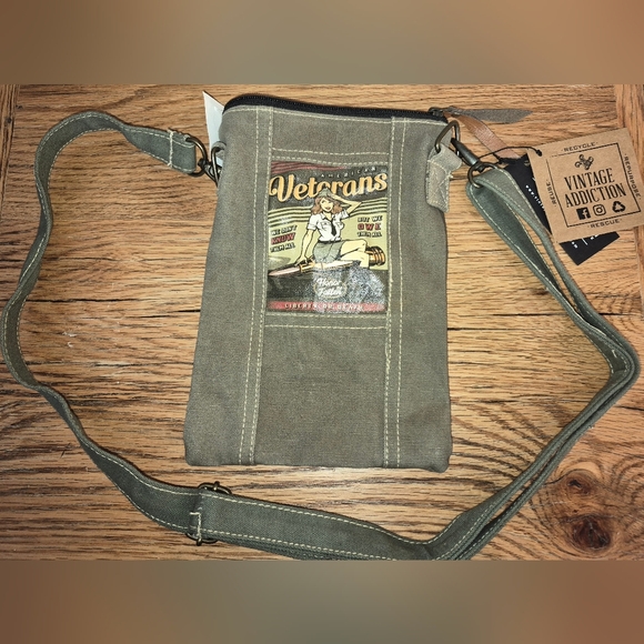 Vintage Addiction Handbags - NWT's Vintage Addiction ,Owe Veterans Recycled MILITARY TENT Small Crossbody,